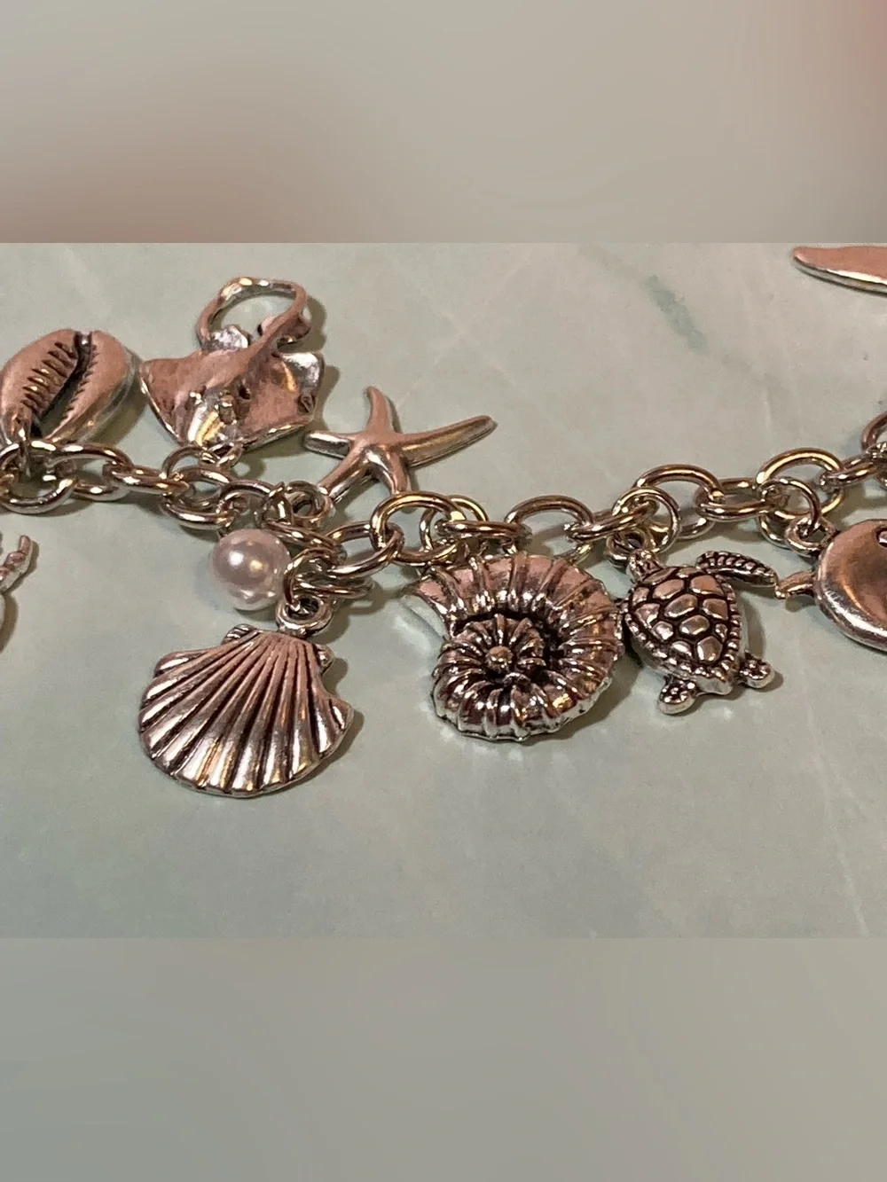 Sterling Silver-Tone Ocean Charm Bracelet in Silver